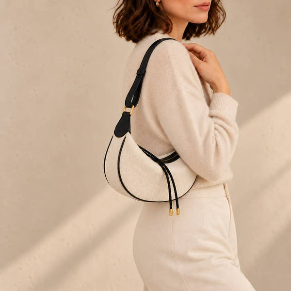 Crescent Leather Shoulder Bag - PRIVA Fashion model photo