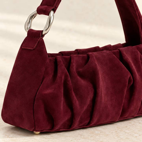 Bordeaux Suede Draped Shoulder Bag - PRIVA Fashion detail photo