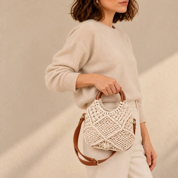 Ivory Handwoven Tote - PRIVA Fashion model photo