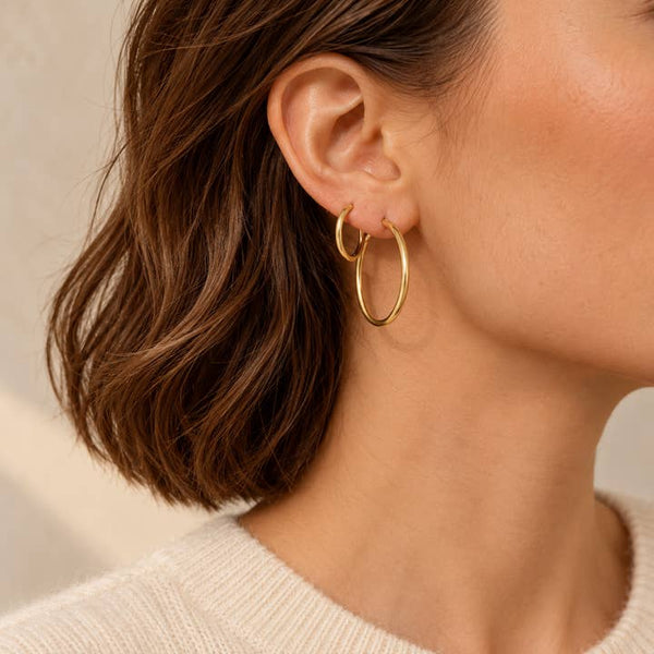 Gold Hoop Earring Set - PRIVA Fashion model photo