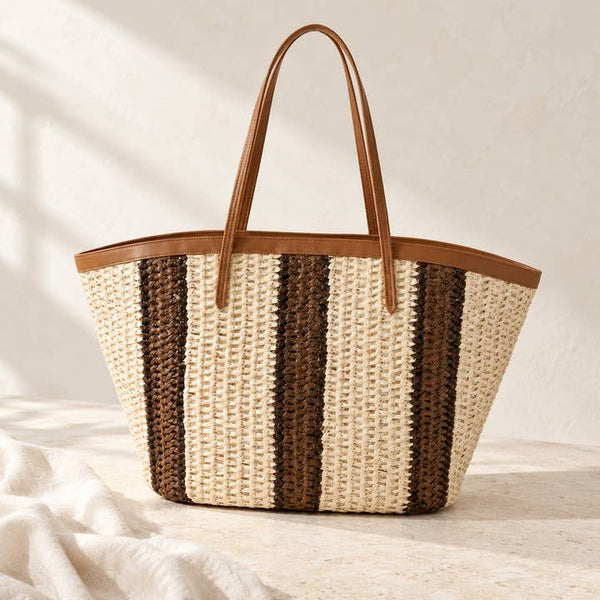 Woven Stripe Tote Bag - PRIVA Fashion styled photo