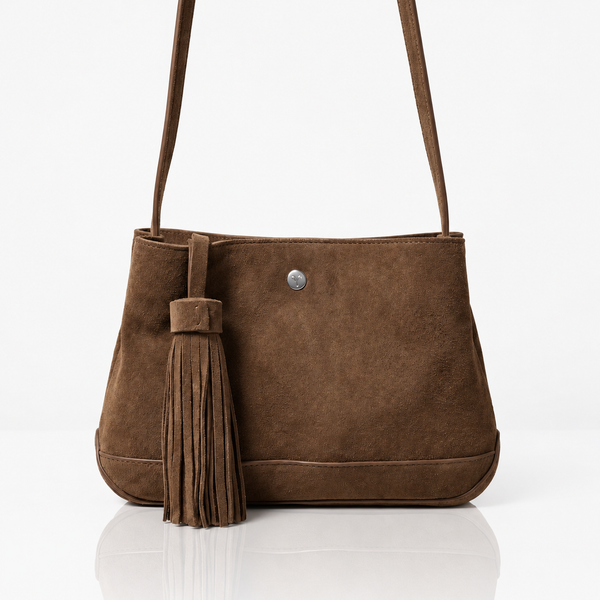 Cognac Leather Tassel Shoulder Bag
