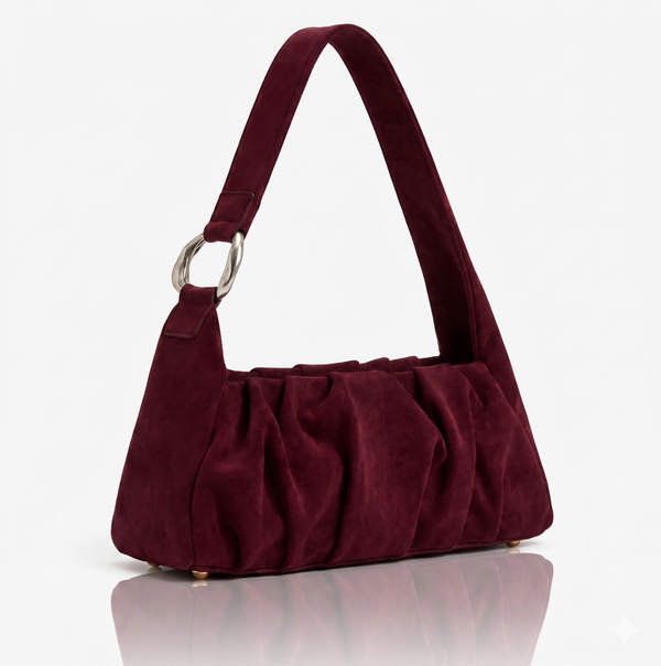 Bordeaux Suede Draped Shoulder Bag