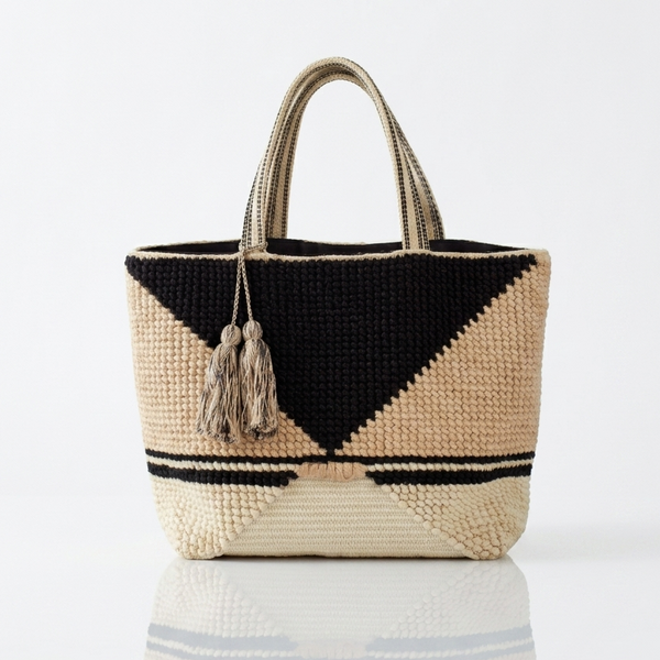 Geometric Woven Tassel Tote