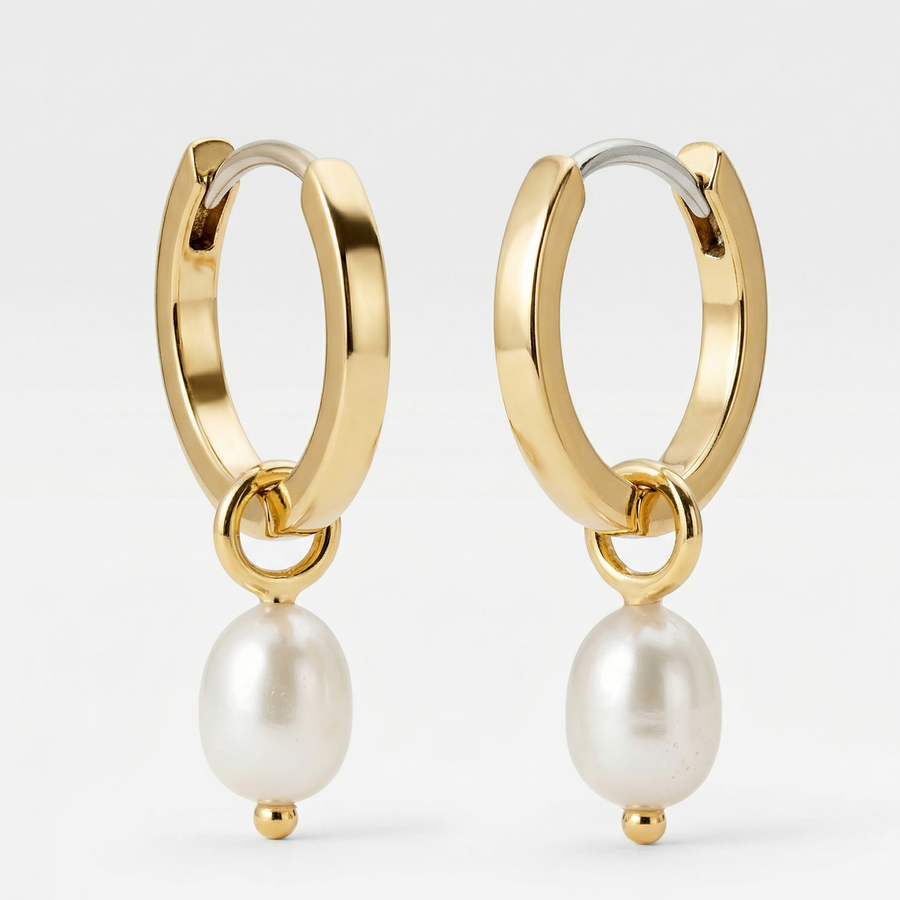 Gold Hoop Pearl Drop Earrings
