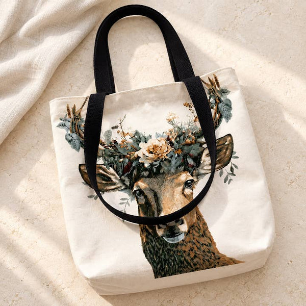 Floral Deer Canvas Tote Bag - PRIVA Fashion styled photo