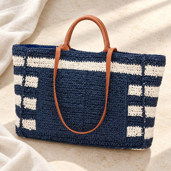 Luxe Navy Woven Tote - PRIVA Fashion styled photo