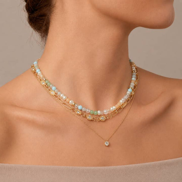 Golden Bloom Layered Necklace - PRIVA Fashion model photo