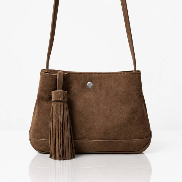 Cognac Leather Tassel Shoulder Bag - PRIVA Fashion product photo