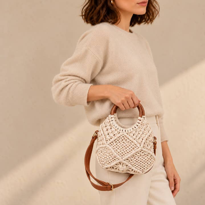Ivory Handwoven Tote - PRIVA Fashion model photo