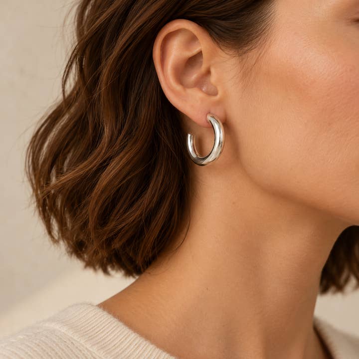 Silver Halo Earrings - PRIVA Fashion model photo