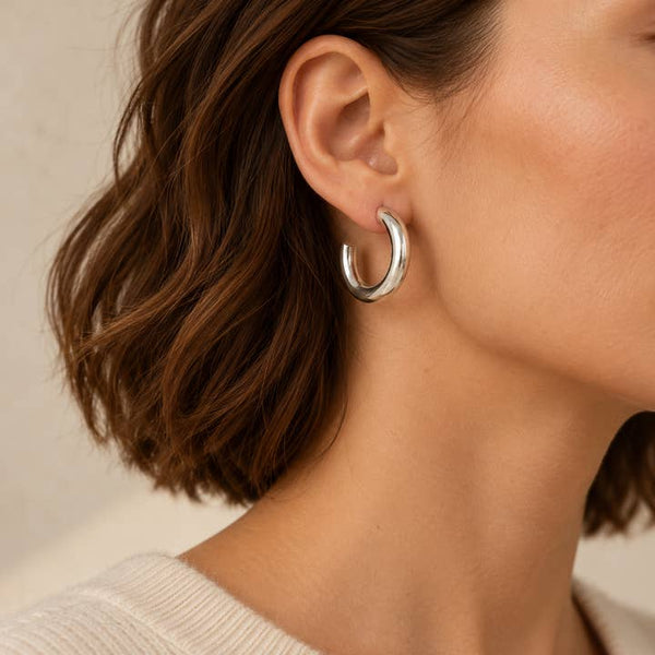 Silver Halo Earrings - PRIVA Fashion model photo
