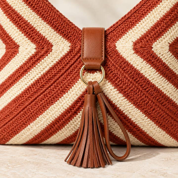 Chevron Woven Hobo Shoulder Bag - PRIVA Fashion detail photo