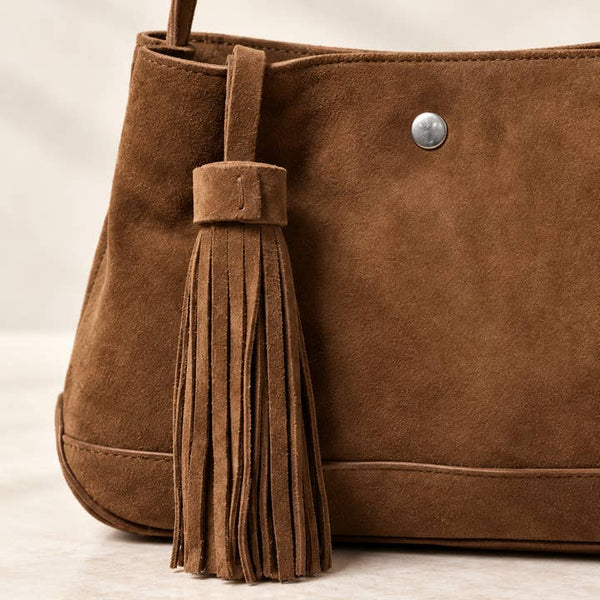 Cognac Leather Tassel Shoulder Bag - PRIVA Fashion detail photo