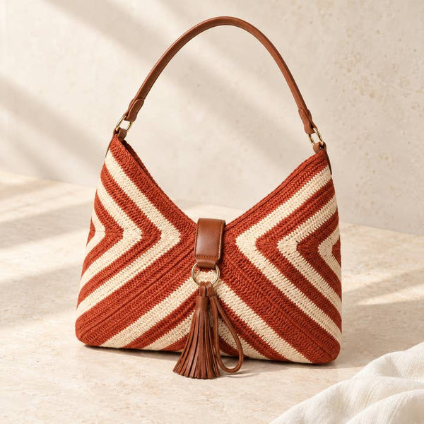 Chevron Woven Hobo Shoulder Bag - PRIVA Fashion styled photo