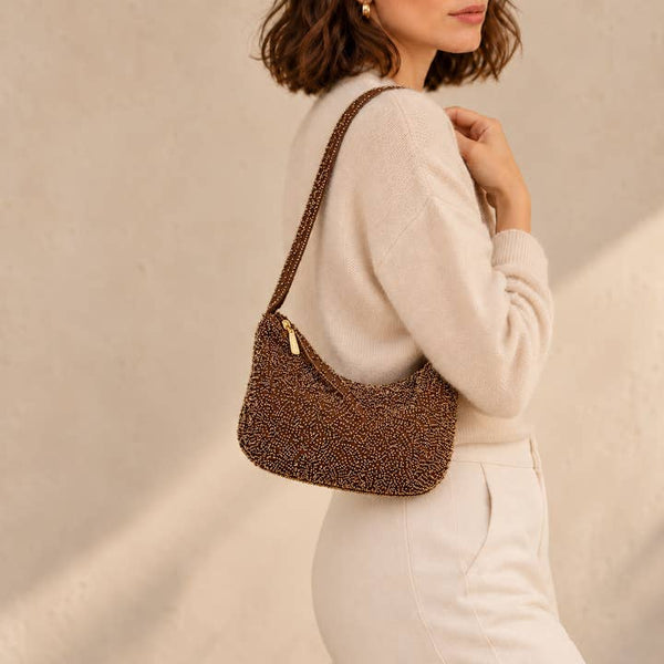 Embellished Crescent Hobo Bag - PRIVA Fashion model photo