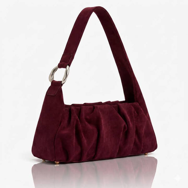 Bordeaux Suede Draped Shoulder Bag - PRIVA Fashion product photo