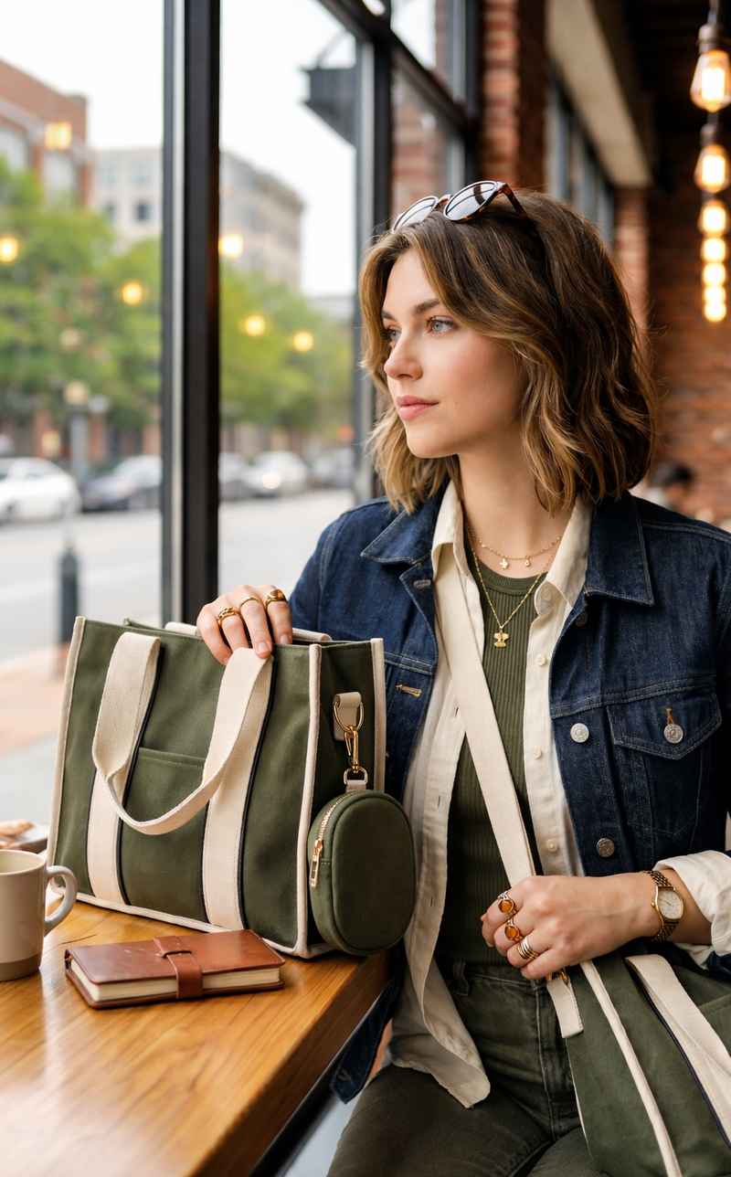 Olive Green Canvas Tote