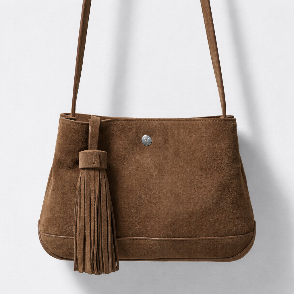 Cognac Leather Tassel Shoulder Bag