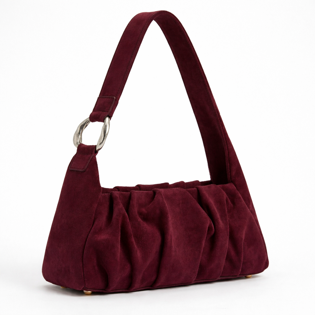 Bordeaux Suede Draped Shoulder Bag