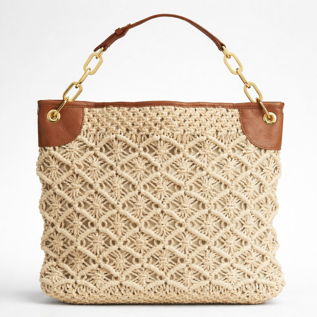 Ivory Woven Chain Shoulder Bag