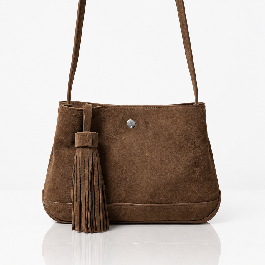 Cognac Leather Tassel Shoulder Bag
