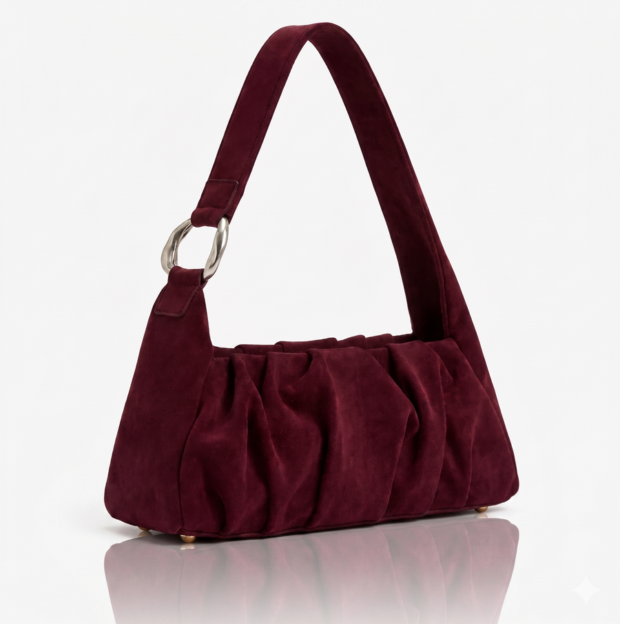 Bordeaux Suede Draped Shoulder Bag