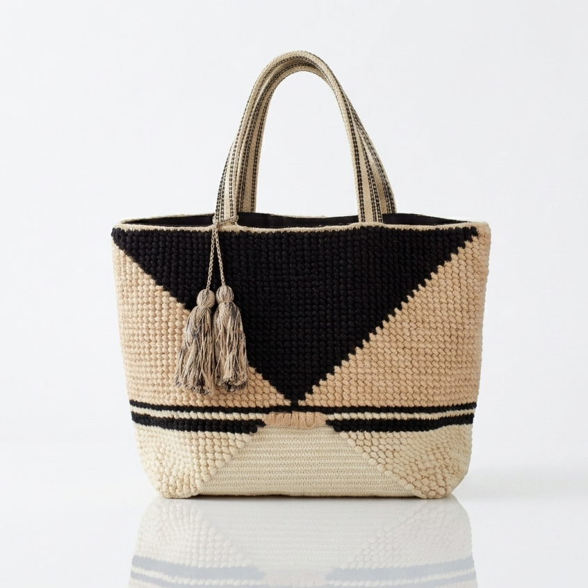 Geometric Woven Tassel Tote