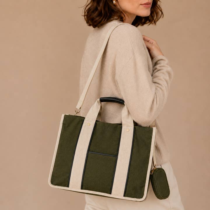Olive Canvas Utility Tote - PRIVA Fashion model photo