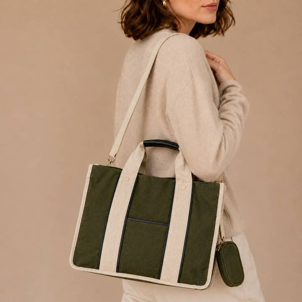 Olive Canvas Utility Tote - PRIVA Fashion model photo
