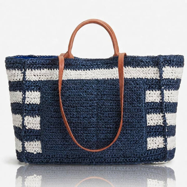 Luxe Navy Woven Tote - PRIVA Fashion product photo