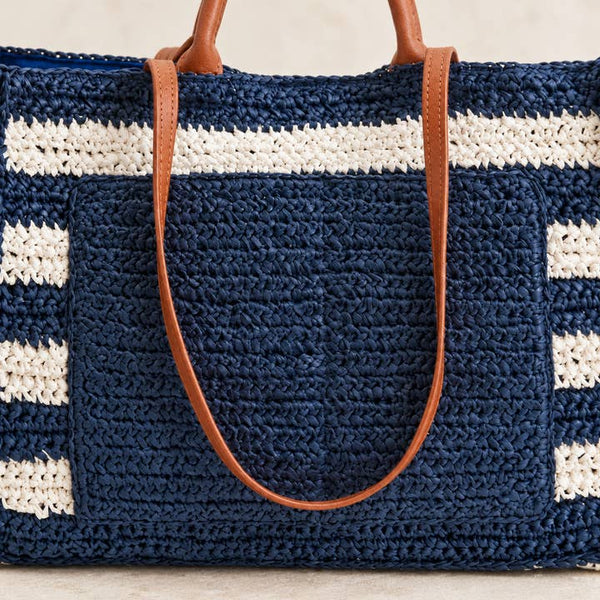 Luxe Navy Woven Tote - PRIVA Fashion detail photo