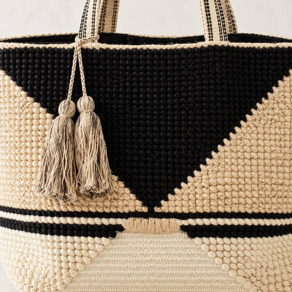 Geometric Woven Tassel Tote - PRIVA Fashion detail photo